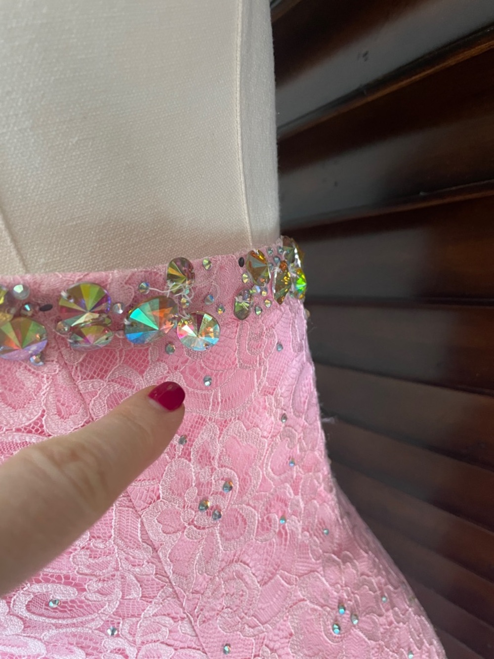 New As Is Strapless Pink Lace Cocktail Dress Embellished Sweetheart Neckline 6 - Picture 5 of 14
